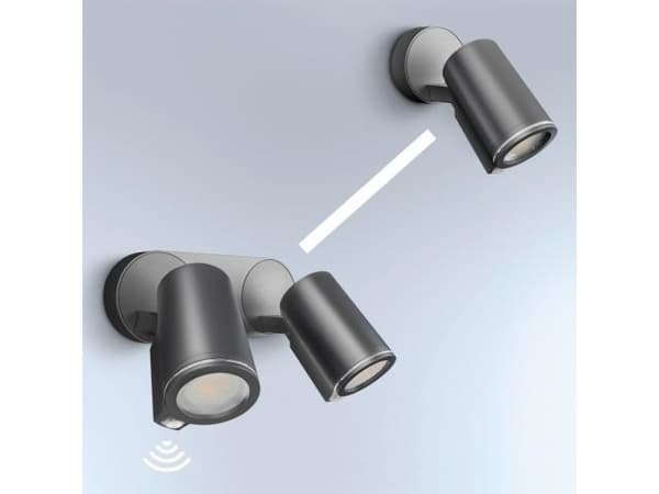 STEINEL Spot DUO, Väggbelysning för utomhusbruk, Svart, Gjuten aluminium, Plast, IP44, II, IK03