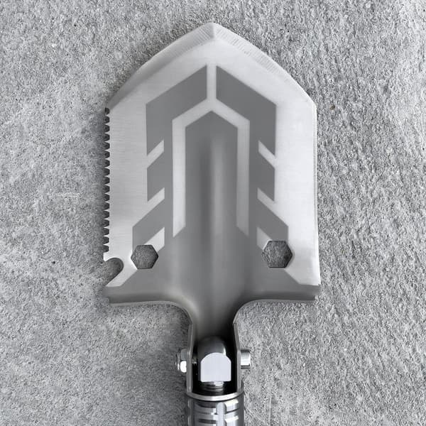 Overlevelsesspade 10in1 med kniv, glasshammer og skrutrekker