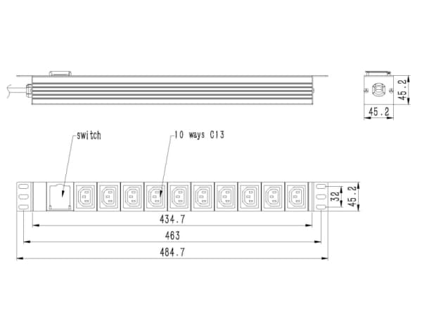 EnerGenie EG-PDU-10C132C19 - Tehonjakoyksikkö (räkkiversio) - 16A - AC 250 V - 3500 Watt - tulo: IEC 60320 C19 - lähtöliittimet: 10 (teho IEC 60320 C
