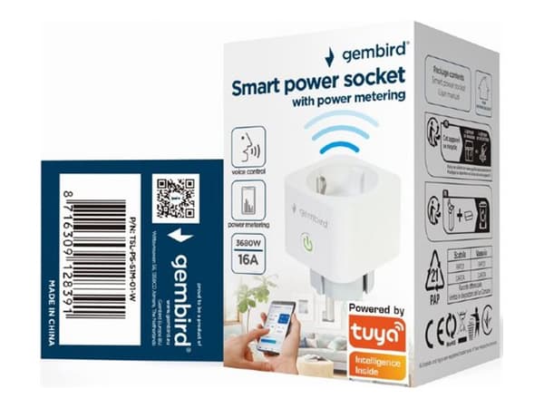 gembird Smart Home pistorasia virrankulutuksen mittauksella, valkoinen