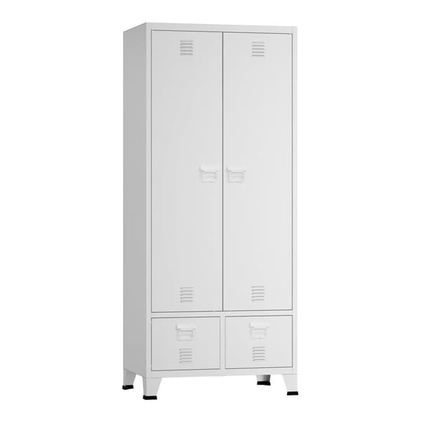 Garderob Hankasalmi klädskåp med 2 lådor 180x90x40 cm vit stål [en.casa]