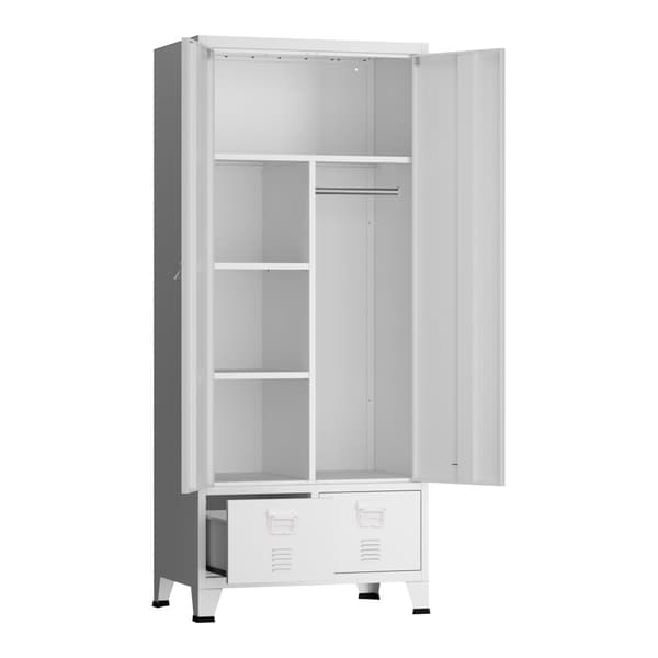 Garderob Hankasalmi klädskåp med 2 lådor 180x90x40 cm vit stål [en.casa]