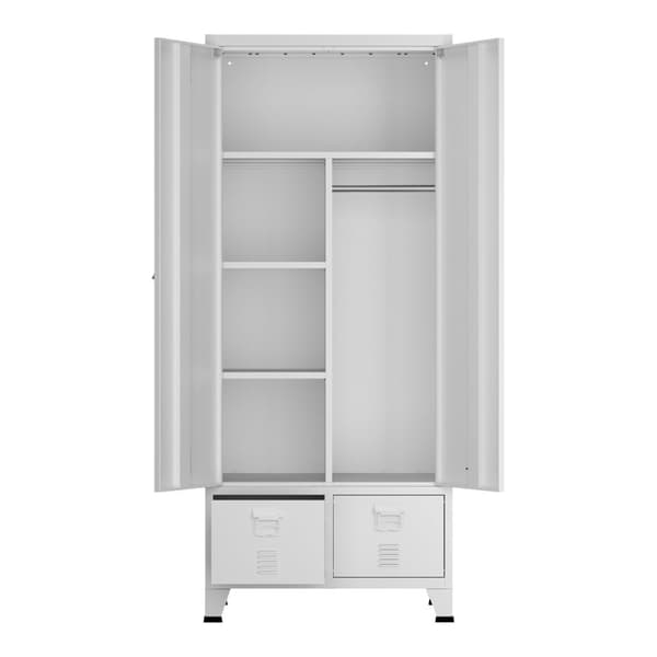 Garderob Hankasalmi klädskåp med 2 lådor 180x90x40 cm vit stål [en.casa]