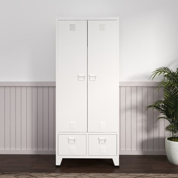 Garderob Hankasalmi klädskåp med 2 lådor 180x90x40 cm vit stål [en.casa]