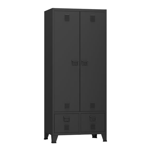 Garderob Hankasalmi klädskåp med 2 lådor 180x90x40 cm svart stål [en.casa]
