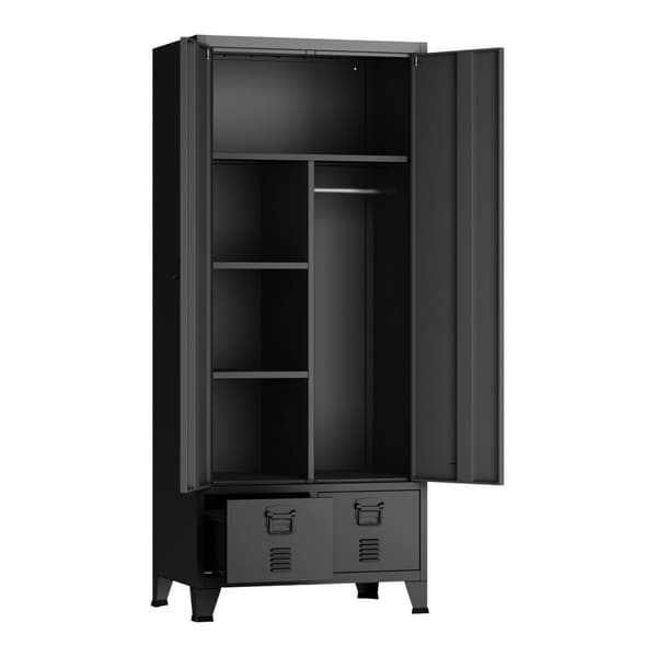Garderob Hankasalmi klädskåp med 2 lådor 180x90x40 cm svart stål [en.casa]