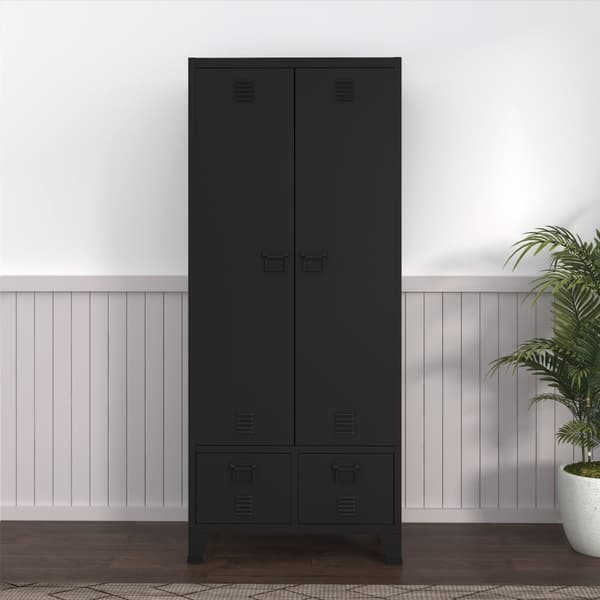Garderob Hankasalmi klädskåp med 2 lådor 180x90x40 cm svart stål [en.casa]