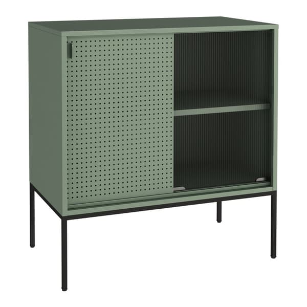 Sidobord Eidsvoll 85x80x45 cm stål räfflat glas grön [en.casa]