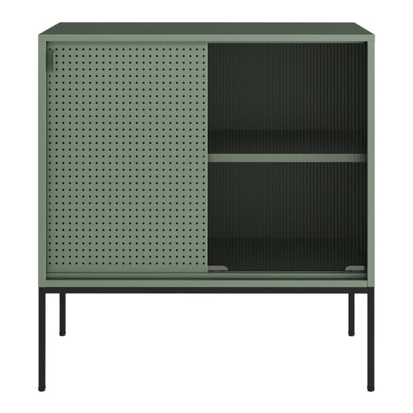 Sidobord Eidsvoll 85x80x45 cm stål räfflat glas grön [en.casa]