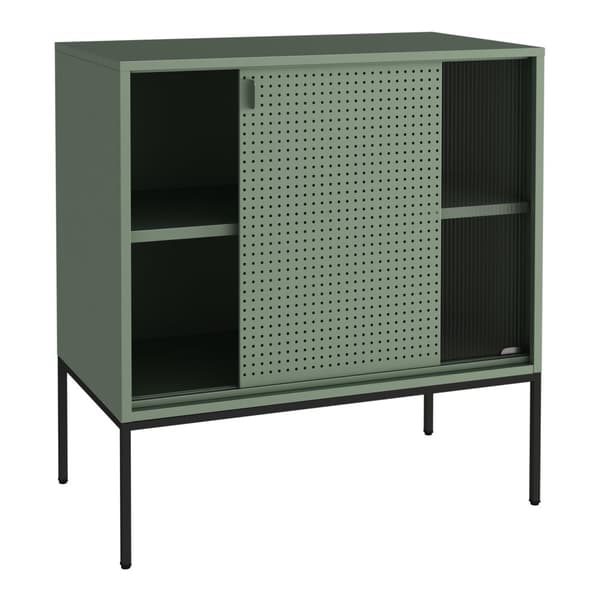 Sidobord Eidsvoll 85x80x45 cm stål räfflat glas grön [en.casa]