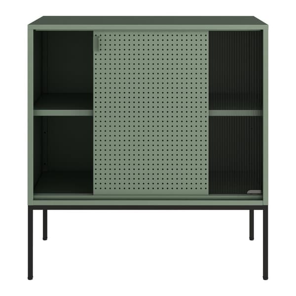 Sidobord Eidsvoll 85x80x45 cm stål räfflat glas grön [en.casa]