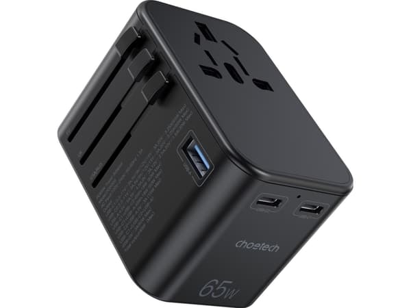 Choetech Fast Universal GaN Reiselader 2 x USB Type C / USB 65W Strømforsyning svart (PD5009-BK)