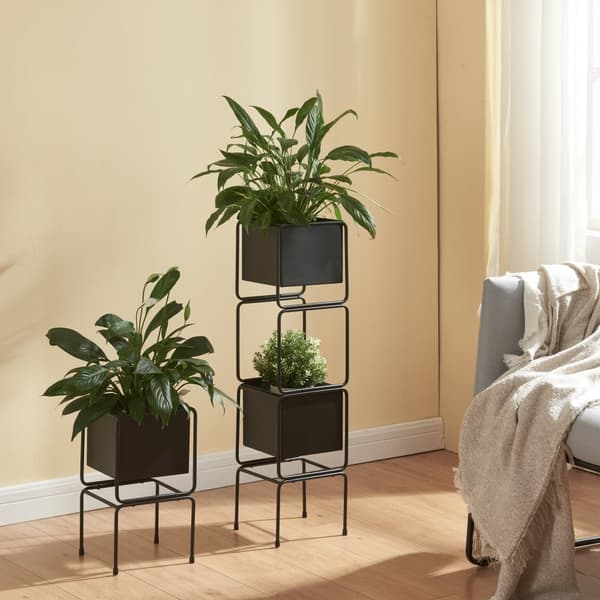 Växtställ Sveio piedestal 75,5x20x20 cm metall svart [en.casa]