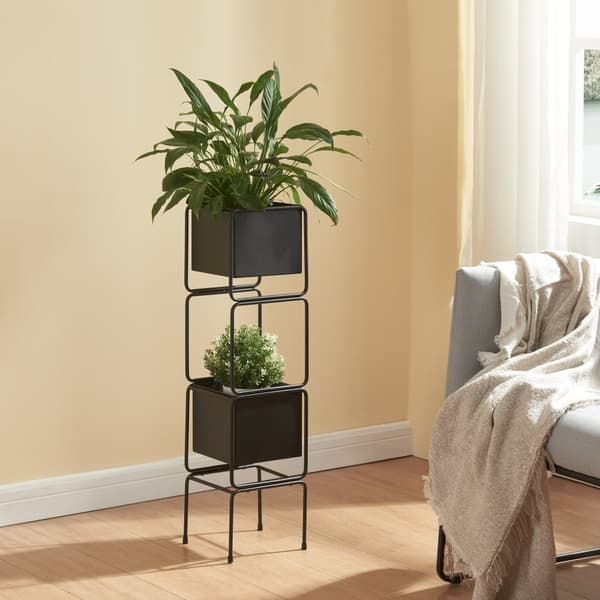 Växtställ Sveio piedestal 75,5x20x20 cm metall svart [en.casa]