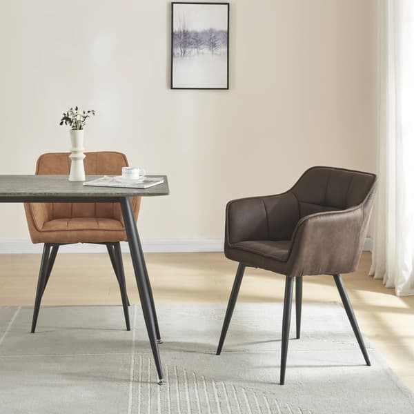 Karmstol Birmingham 79x56x53,5cm metall mocka-känsla mörkbrun [en.casa]