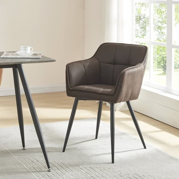 Karmstol Birmingham 79x56x53,5cm metall mocka-känsla mörkbrun [en.casa]