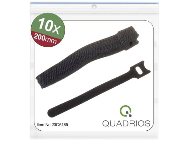 Quadrios 23CA185 Koukku- ja silmukkakaapelinside kokoonpanoa varten Koukku- ja silmukkasilmukka staattinen silmukkaosa (L x S) 200 mm x 12 mm Musta 1
