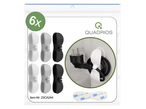 Quadrios 23CA244 Kabelhållare Självhäftande 23CA244 Svart, Grå, Vit 6 st