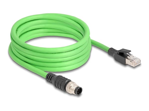 Delock - Nätverkskabel - 8-stifts M12 (hane) till RJ-45 (hane) - 5 m - 6.8 mm - SF/UTP - A-kodad, hakfri - grön