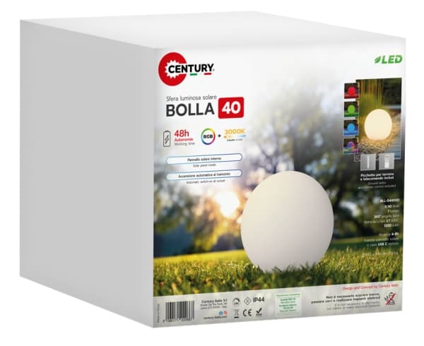 CENTURY Bolla solare, Gulvlys, Hvit, IP44, Hage, III, Lyssensor Hvit