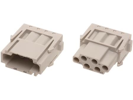 HARTING Pistorasia HAN E moduuli 6 napainen, Puristus urosjalka, max 16A - (2 kpl)