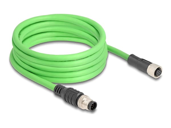 Delock - Nettverksforlengelseskabel - 8 pin M12-A (hann) til 8 pin M12-A (hunn) - 5 m - 6.8 mm - SF/UTP - grønn