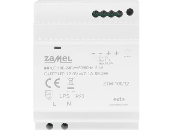 Zamel Switching strømforsyning montert på en TH-35 (DIN) skinne, 100W, 12V DC type: ZTM-100/12 EXT10000285