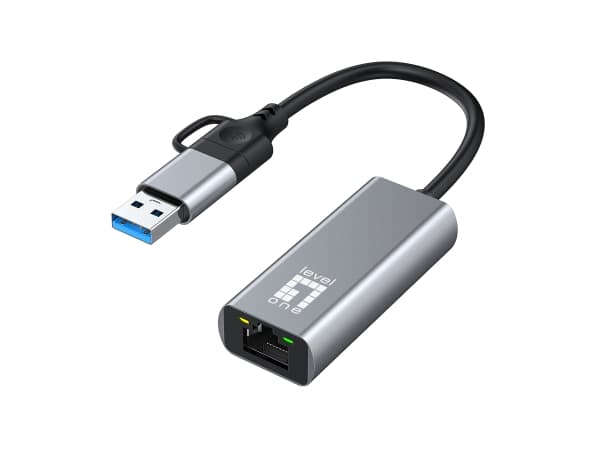 LevelOne - Nätverksadapter - USB-C 3.2 Gen 1 / USB-A 3.2 Gen 1 - 10M/100M/1G/2.5 Gigabit Ethernet - grå