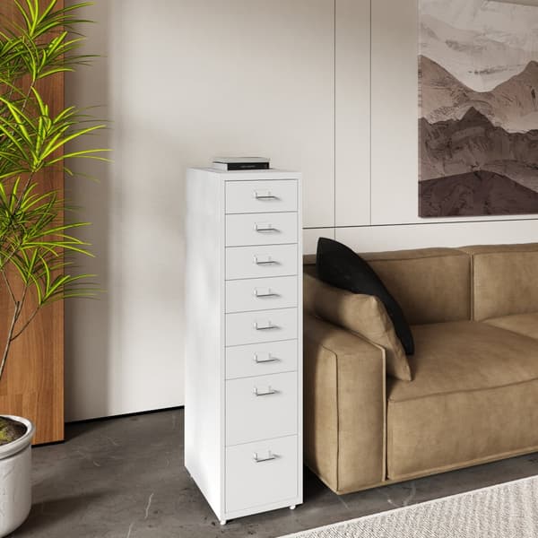 Dokumentskåp Kökar 109x28x41 cm stål 8 lådor vit [en.casa]