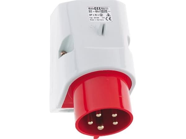 BALS CEE Vægindtag H6 400V 32A 5 polet, rød BxH: 83x126mm, top M25 bund 2xM25 IP44, polyamid