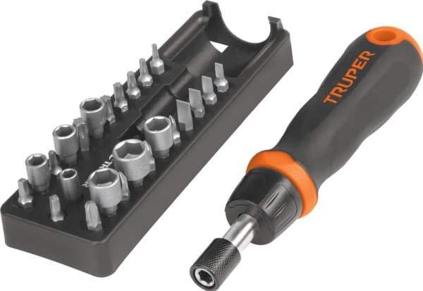 Skrutrekker med tilbehør: 17 bits og 7 hoder Truper®