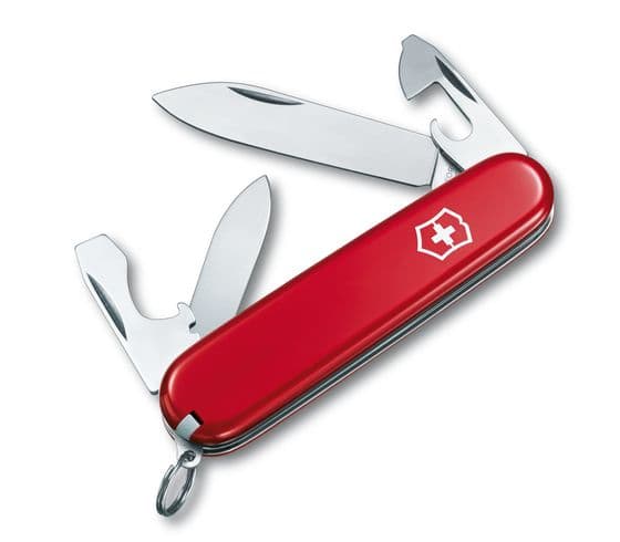 Victorinox Recruit, Fällkniv av slipjoint-modell, Kniv med flera verktyg, Cellidor, ABS synthetics, Röd, Rostfritt stål, 10 verktyg