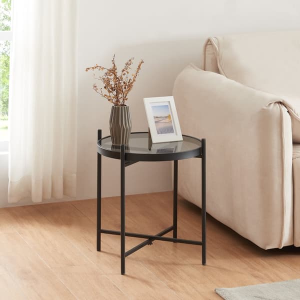 Sidobord Lier 46xØ41,5 cm metall glas [en.casa]