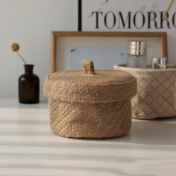 Förvaringskorg Thick Patterned Small Round Bucket With Lid 16*12