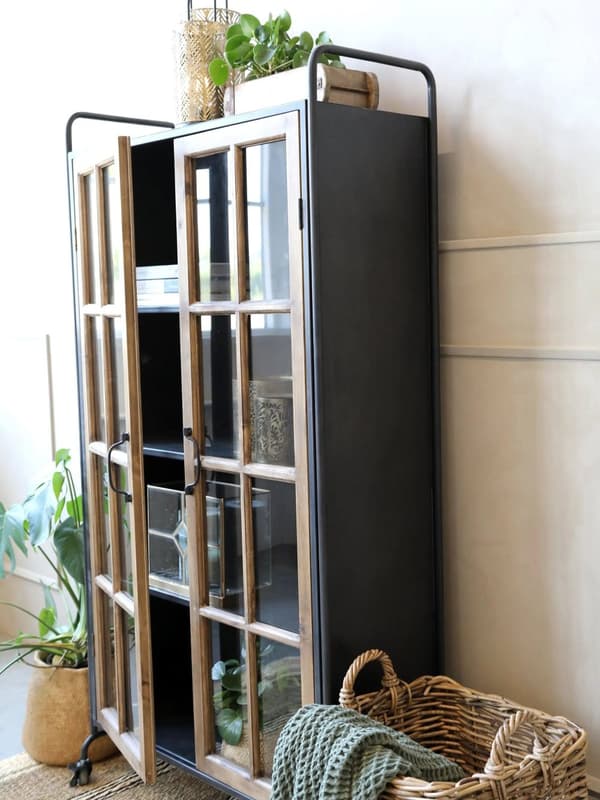 Vitrinskåp Natur och Svart H156/L80/B34cm