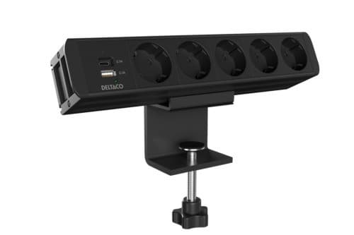 DELTACO virtapaneeli, 5 pistorasiaa, 1x21W A+C USB-laturi, GST18-liitäntä