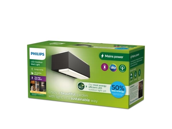 Philips Stratosphere-vegglampe, 3,8 W, Vegglys, Antrasitt, Aluminium, IP44, Hage, Terrasse, I