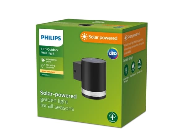 Philips Fyce-vegglampe, 1,5 W, Vegglys, Sort, Plast, IP44, Fasade, Hage, Terrasse, III
