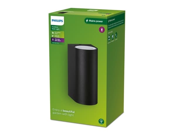 Philips Nightingale-vegglampe, 35 W, GU10, ingen pære, Vegglys, Sort, Aluminium, IP44, Fasade, Hage, Terrasse, I