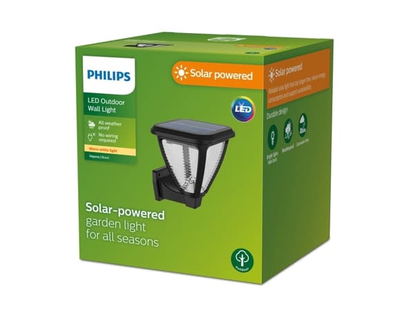 Philips Vapora vägglampa 1,5 W, Väggbelysning för utomhusbruk, Svart, Plast, IP44, Fasad, Trädgård, Terass, III