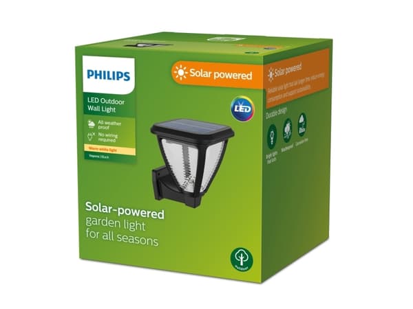 Philips Vapora vägglampa 1,5 W, Väggbelysning för utomhusbruk, Svart, Plast, IP44, Fasad, Trädgård, Terass, III