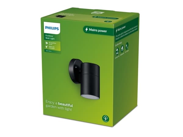 Philips Kylis vägglampa 25 W GU10 ljuskälla medföljer inte, Väggbelysning för utomhusbruk, Svart, Rostfritt stål, IP44, Fasad, Trädgård, Terass, I