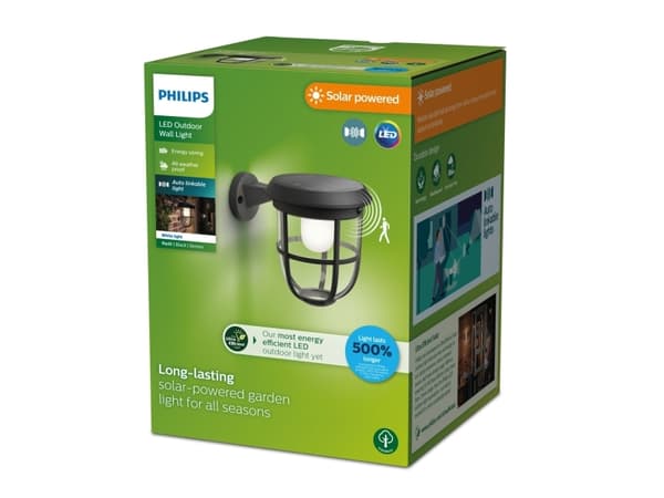 Philips Radii vägglampa 1,3 W, Väggbelysning för utomhusbruk, Svart, Plast, IP44, Fasad, Trädgård, Terass, III