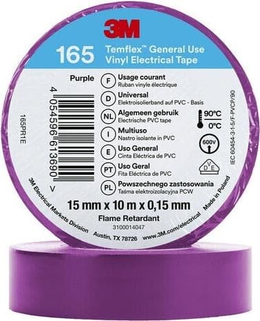 3M 165PR1E - 1 stycke(r) - Lila - PVC - 600 V - Blisterförpackning - 10 m (165PR1E)