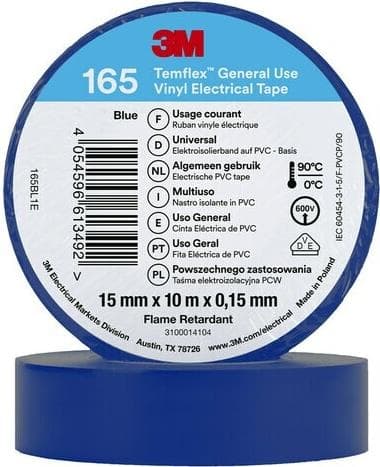 3M Temflex 165 165BL1E Isoleringstape Temflex 165 Blå (L x B) 10m x 15mm