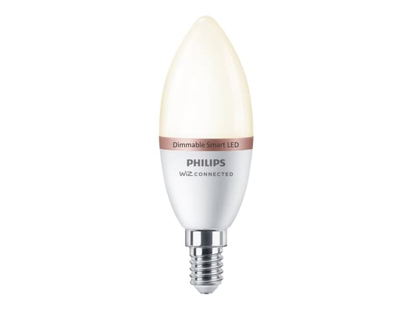Philips Smart - LED-glödlampa - form: C37 - glaserad finish - E14 - 4.9 W (motsvarande 40 W) - klass F - varmt vitt ljus - 2700 K