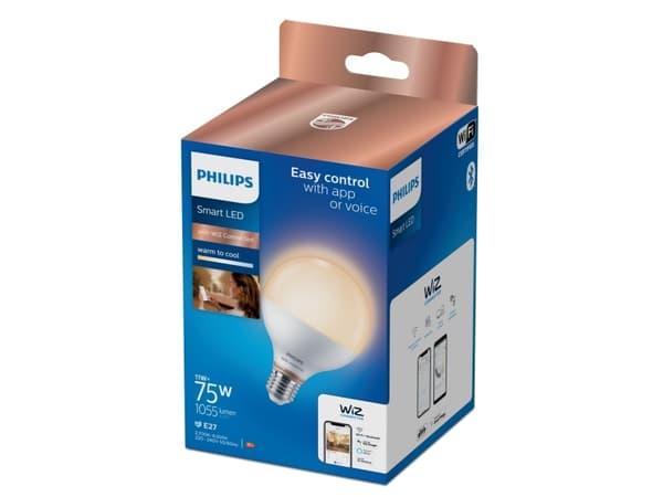 Philips Globlampa 11 W (motsvarar 75 W) G95 E27, Smart glödlampa, Vit, E27, G95, Vit, 2700 K