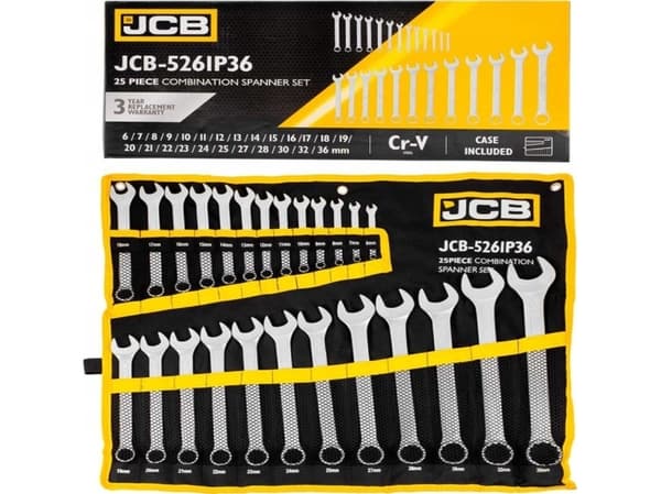 JCB KOMBINASJONSNØKKEL, sett, 25 stk. (6-36 mm)
