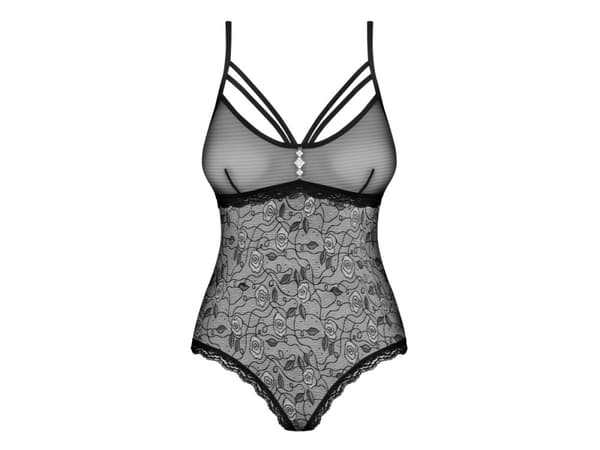Obsessive 818-TED-1 L/XL, Hunkjønn, Sort, Gjennomsiktig, L/XL, Spiler i halvsirkler under hver kopp, Romanse, Blomstermønster