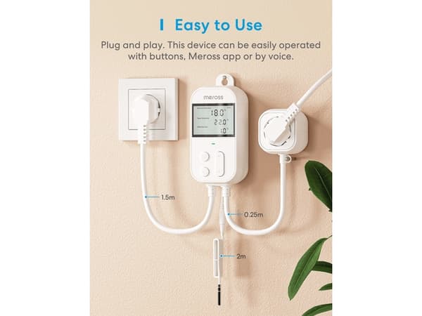 Meross MTS960HK, Digital termostat, Room, Vit, 0,5 ° C, °C, °F, Knappar